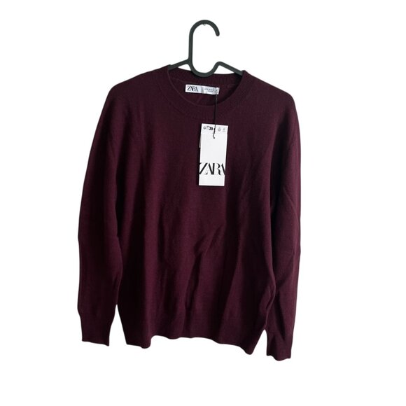 Zara 100% Wool Extra Soft Sweater Maroon Size Small NWT Fall Winter Minimalist - Picture 5 of 10